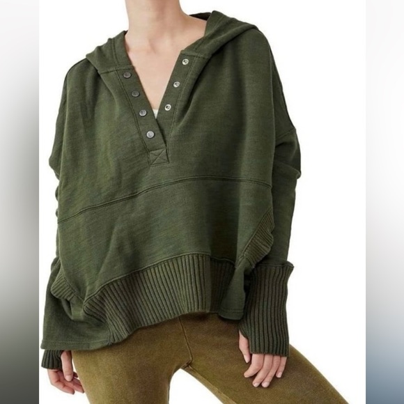 Free People Tops - FREE PEOPLE FP Movement Solid Honey Dove Hoodie Pullover NEW Size XS Army Green